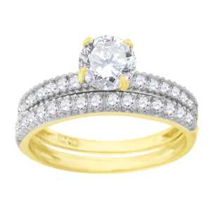 10kt Two-tone Gold Womens Round Cubic Zirconia Bridal Ring Set
