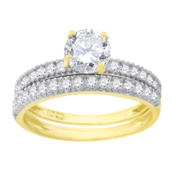 10kt Two-tone Gold Womens Round Cubic Zirconia Bridal Ring Set