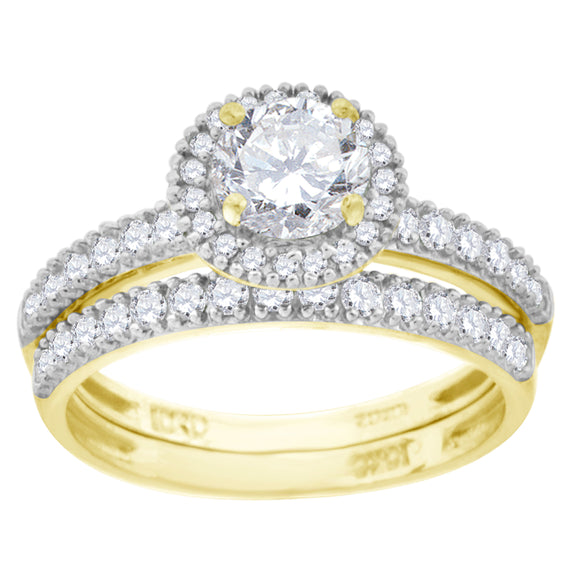 10kt Two-tone Gold Womens Round Cubic Zirconia Halo Bridal Ring Set