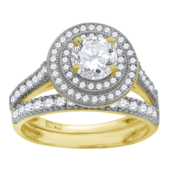 10kt Two-tone Gold Womens Round Cubic Zirconia Halo Bridal Ring Set