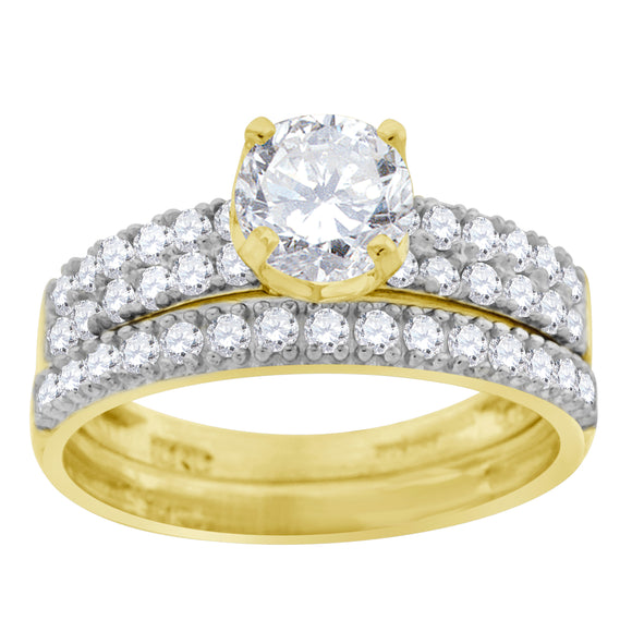 10kt Two-tone Gold Womens Round Cubic Zirconia Bridal Ring Set
