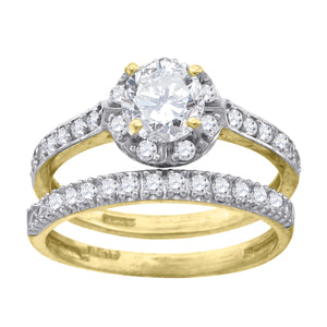 10kt Two-tone Gold Womens Round Cubic Zirconia Halo Bridal Ring Set
