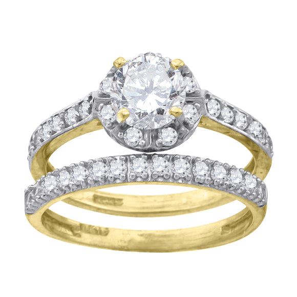 10kt Two-tone Gold Womens Round Cubic Zirconia Halo Bridal Ring Set