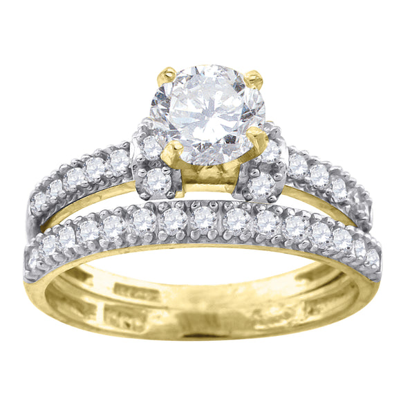 10kt Two-tone Gold Womens Round Cubic Zirconia Bridal Ring Set