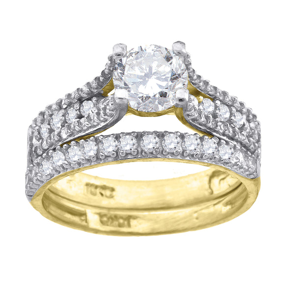 10kt Two-tone Gold Womens Round Cubic Zirconia Bridal Ring Set