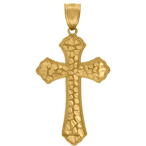 10kt Yellow Gold Diamond-cut Mens Cross Ht:40.8mm x W:21.3mm Religious Charm Pendant