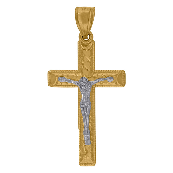 10kt Two-tone Gold Mens Women Nugget Textured Crucifix Cross Religious Charm Pendant
