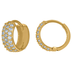 10kt Yellow Gold Womens CZ Cubic Zirconia Triple Row Hoop Earrings