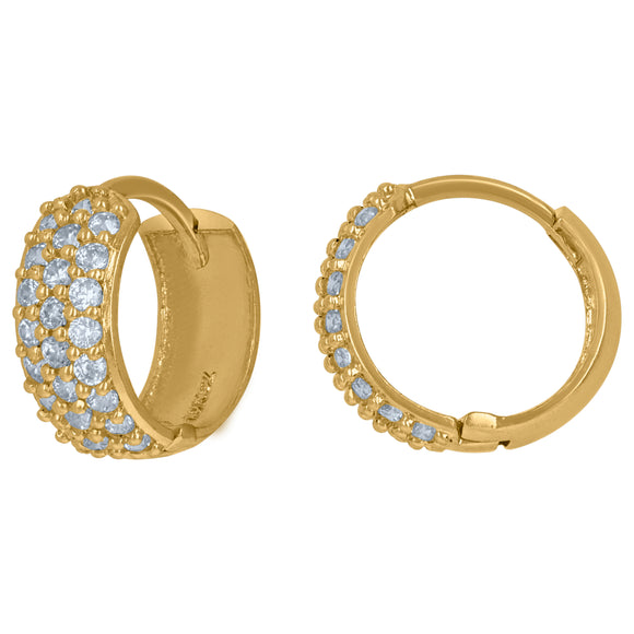 10kt Yellow Gold Womens CZ Cubic Zirconia Triple Row Hoop Earrings