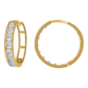 10kt Yellow Gold Womens Single Row CZ Cubic Zirconia Hoop Earrings