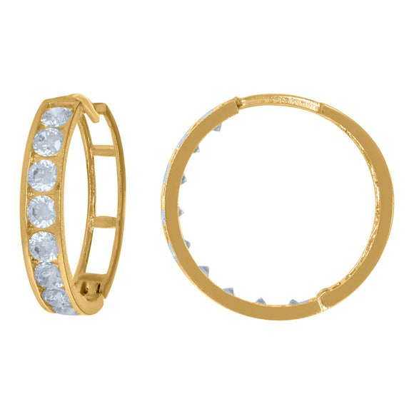 10kt Yellow Gold Womens Single Row CZ Cubic Zirconia Hoop Earrings