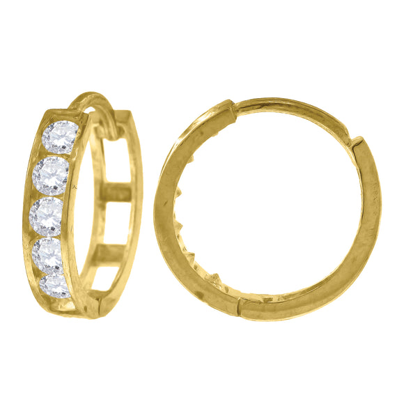 10kt Yellow Gold Womens Single Row CZ Cubic Zirconia Hoop Earrings