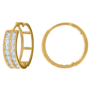 10kt Yellow Gold Womens CZ Cubic Zirconia Double Row Hoop Earrings