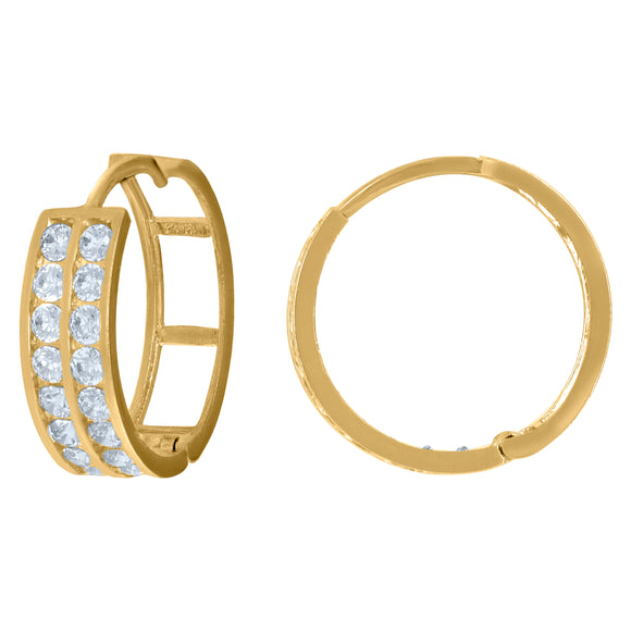 10kt Yellow Gold Womens CZ Cubic Zirconia Double Row Hoop Earrings