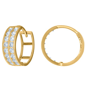 10kt Yellow Gold Womens CZ Cubic Zirconia Double Row Hoop Earrings