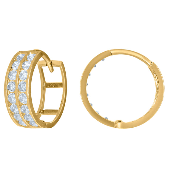 10kt Yellow Gold Womens CZ Cubic Zirconia Double Row Hoop Earrings