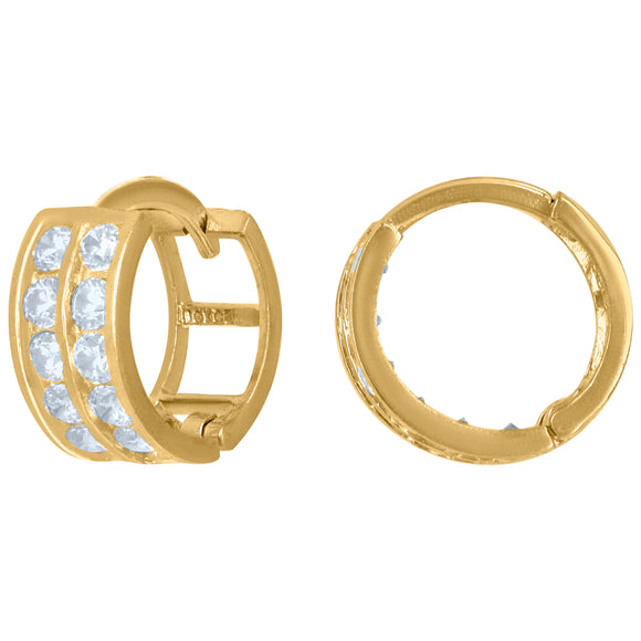 10kt Yellow Gold CZ Womens Double Row 11mm Endless Hoops Huggies