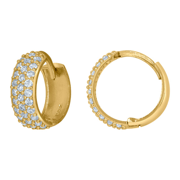 10kt Yellow Gold Womens CZ Cubic Zirconia Triple Row Hoop Earrings