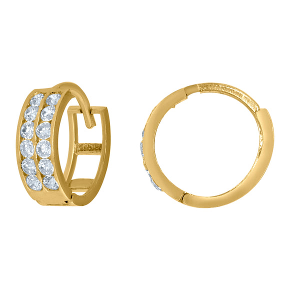 10kt Yellow Gold Womens CZ Cubic Zirconia Double Row Hoop Earrings