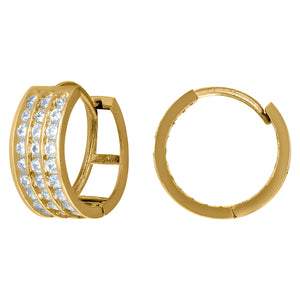 10kt Yellow Gold Womens CZ Cubic Zirconia Triple Row Hoop Earrings