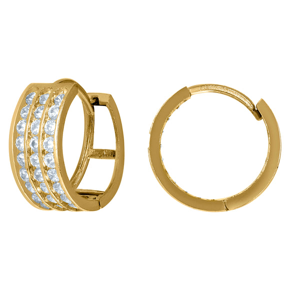 10kt Yellow Gold Womens CZ Cubic Zirconia Triple Row Hoop Earrings
