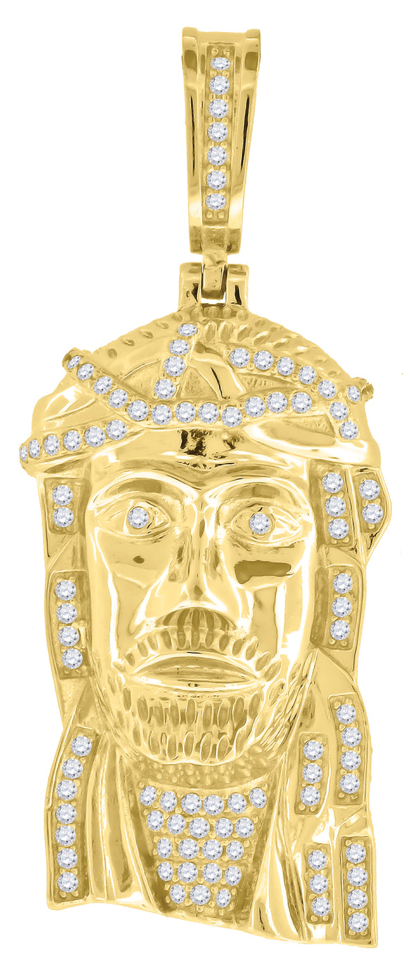 925 Sterling Silver Mens Cubic Zirconia Jesus Religious Charm Pendant