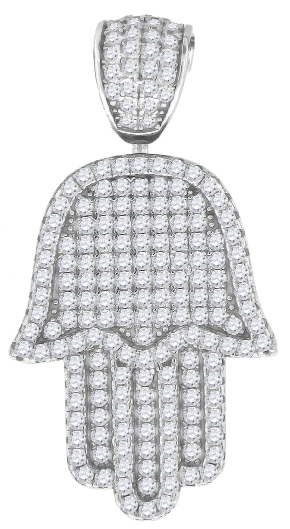 925 Sterling Silver Mens Cubic Zirconia Religious Hamsa Charm Pendant