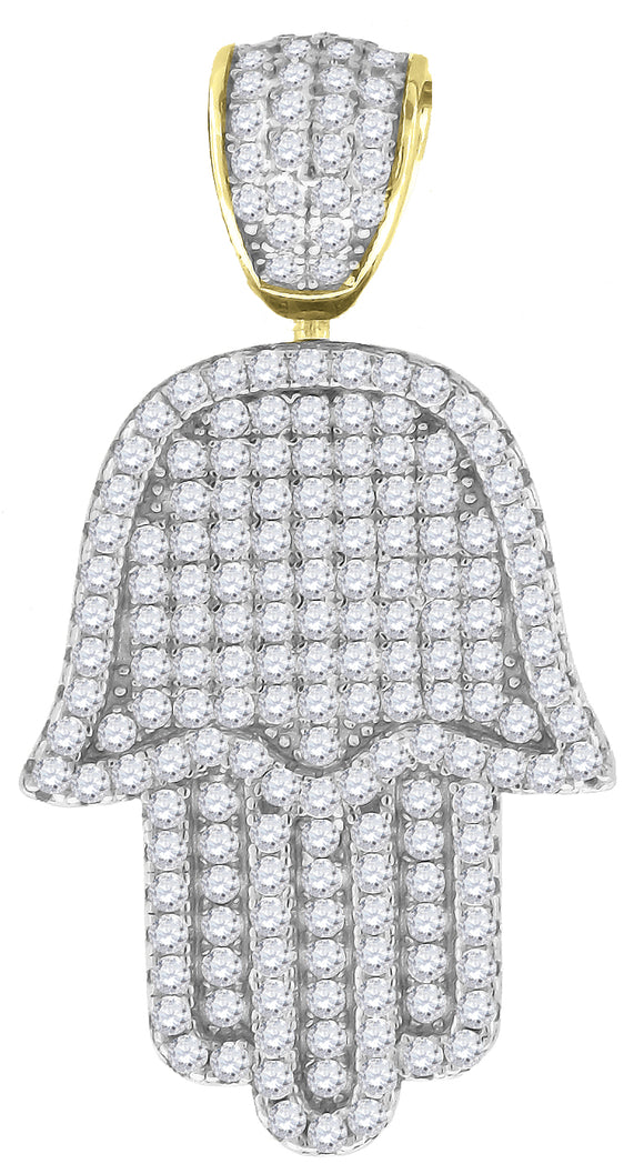 925 Sterling Silver Yellow-tone Mens Cubic Zirconia Religious Hamsa Charm Pendant