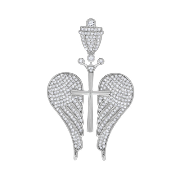925 Sterling Silver Unisex CZ Angel Wings Cross Religious Charm Pendant