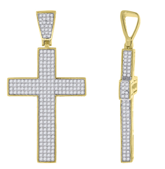 925 Sterling Silver Yellow-tone Unisex CZ Cross Religious Charm Pendant