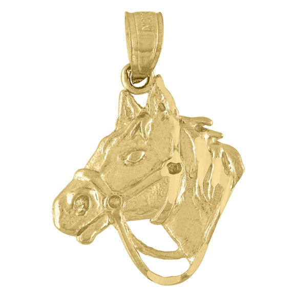 10kt Yellow Gold Unisex Horse Head Animal Charm Pendant