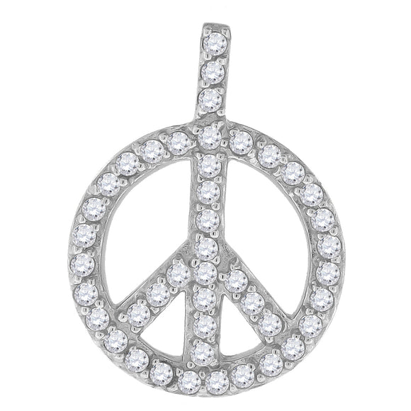 925 Sterling Silver Unisex Cubic Zirconia Peace Charm Pendant