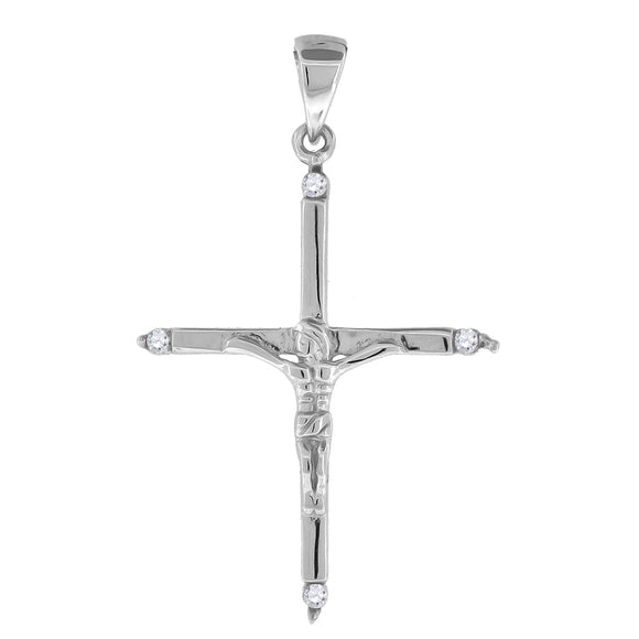 925 Sterling Silver Unisex Cubic Zirconia Religious Crucifix Charm Pendant