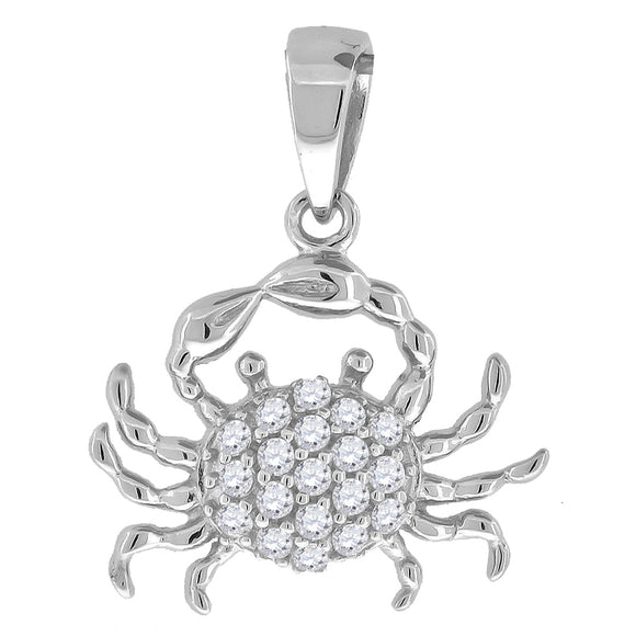 925 Sterling Silver Mens Cubic Zirconia Animal Crab Charm Pendant