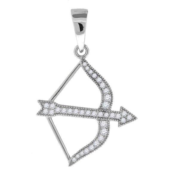 925 Sterling Silver Mens Cubic Zirconia Archery Sports Charm Pendant