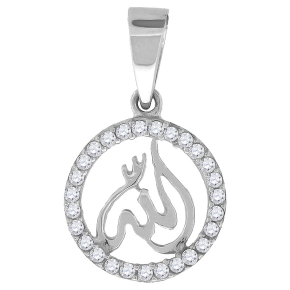 925 Sterling Silver Unisex Cubic Zirconia Allah Religious Charm Pendant