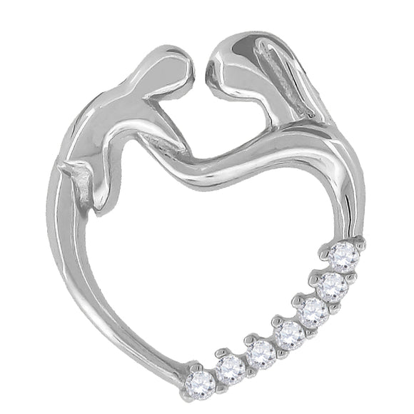 925 Sterling Silver Womens Cubic Zirconia Mom Child Charm Pendant