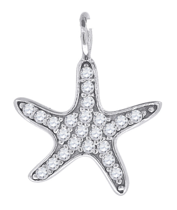 925 Sterling Silver Unisex Cubic Zirconia Star Fish Charm Pendant