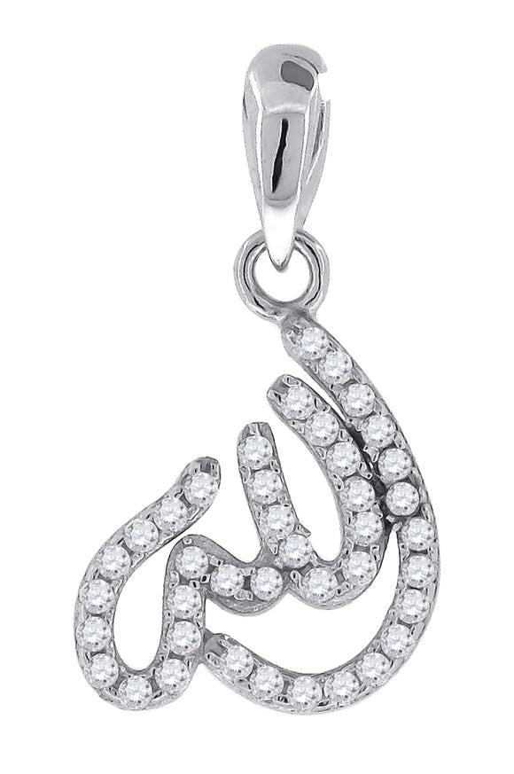 925 Sterling Silver Unisex Cubic Zirconia Allah Religious Charm Pendant