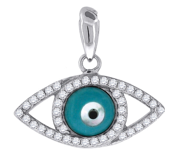 925 Sterling Silver Mens Cubic Zirconia Evil Eye Enamel Goodluck Charm Pendant