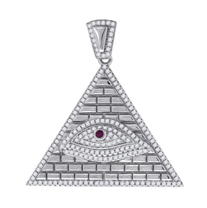 925 Sterling Silver Mens Red Cubic Zirconia Goodluck Evil Eye Charm Pendant