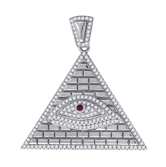 925 Sterling Silver Mens Red Cubic Zirconia Goodluck Evil Eye Charm Pendant