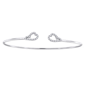925 Sterling Silver Women Cubic Zirconia Cuff Heart Bangle Cuff Bracelet
