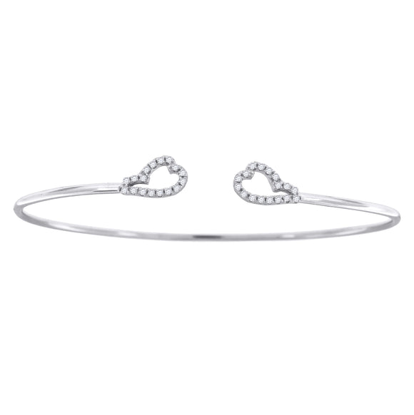 925 Sterling Silver Women Cubic Zirconia Cuff Heart Bangle Cuff Bracelet