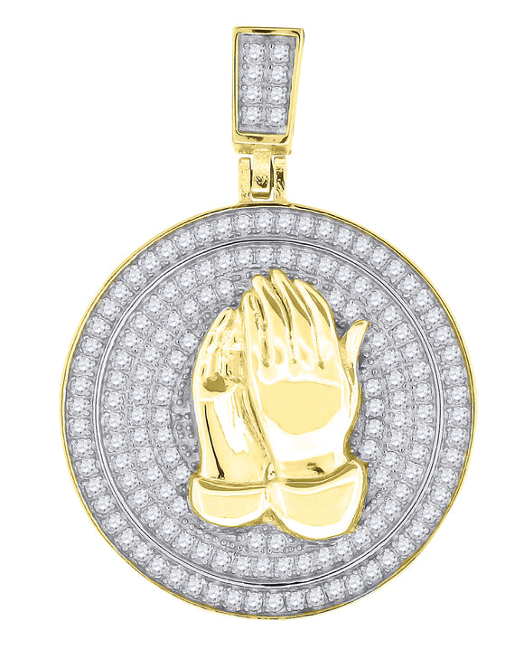 925 Sterling Silver Yellow-tone Mens Cubic Zirconia Religious Praying Hands Charm Pendant