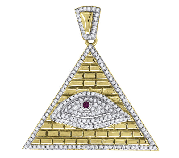 925 Sterling Silver Yellow-tone Mens Red Cubic Zirconia Goodluck Evil Eye Charm Pendant