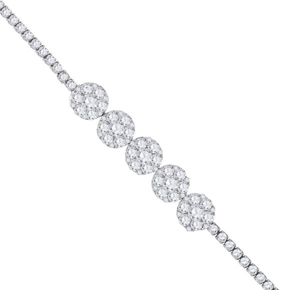 925 Sterling Silver Women Cubic Zirconia Fancy Flower Bracelet