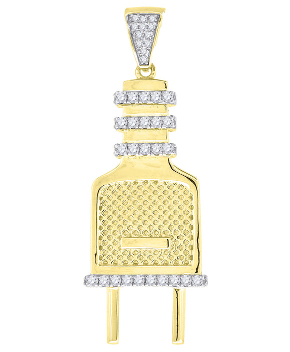 925 Sterling Silver Yellow-tone Mens Cubic Zirconia Tools Plug Charm Pendant