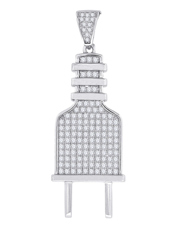 925 Sterling Silver Mens Cubic Zirconia Tools Plug Charm Pendant