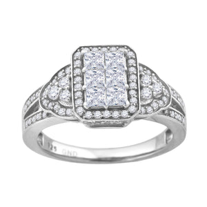 925 Sterling Silver Womens Princess Cut Cubic Zirconia Fashion Engagement Ring Size 6